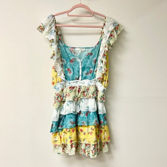 LoveShackFancy Phyllis Floral Tiered Ruffle Mini Dress Multicolor Women's Size L - Picture 3 of 6